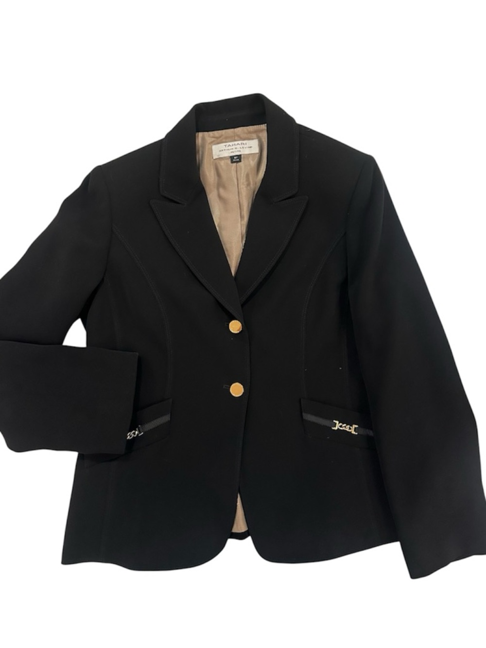 Tahari Black Tailored Blazer with Gold Buttons petite 8